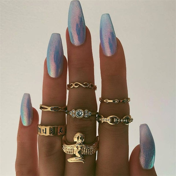 15 Pcs/set Bohemian Retro Crystal Flower Leaves Hollow Lotus Gem Silver Ring Set Women Wedding Anniversary Gift