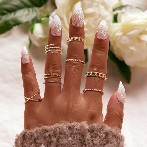15 Pcs/set Bohemian Retro Crystal Flower Leaves Hollow Lotus Gem Silver Ring Set Women Wedding Anniversary Gift