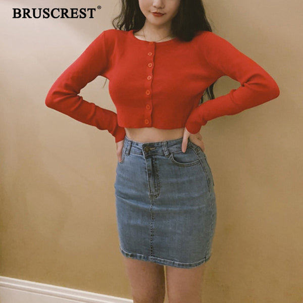 Fall 2020 Knitted Cardigan Button Up Korean Cute Sweaters Cropped Cardigan Women Kawaii Crop Sweater Knitting Top Streetwear