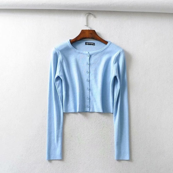 Fall 2020 Knitted Cardigan Button Up Korean Cute Sweaters Cropped Cardigan Women Kawaii Crop Sweater Knitting Top Streetwear