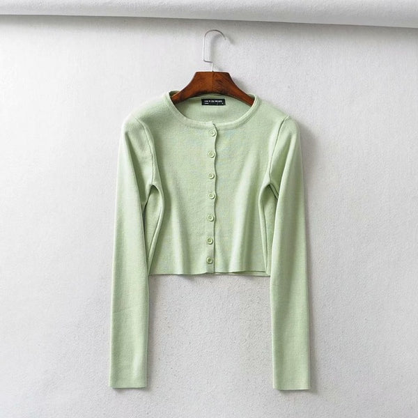 Fall 2020 Knitted Cardigan Button Up Korean Cute Sweaters Cropped Cardigan Women Kawaii Crop Sweater Knitting Top Streetwear