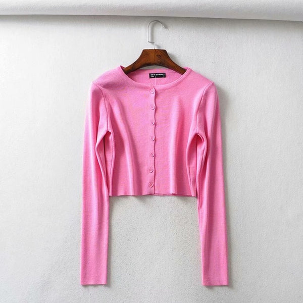 Fall 2020 Knitted Cardigan Button Up Korean Cute Sweaters Cropped Cardigan Women Kawaii Crop Sweater Knitting Top Streetwear