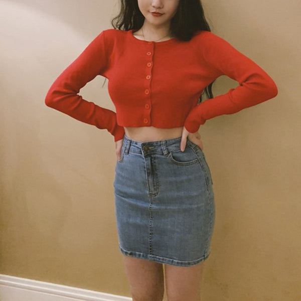 Fall 2020 Knitted Cardigan Button Up Korean Cute Sweaters Cropped Cardigan Women Kawaii Crop Sweater Knitting Top Streetwear