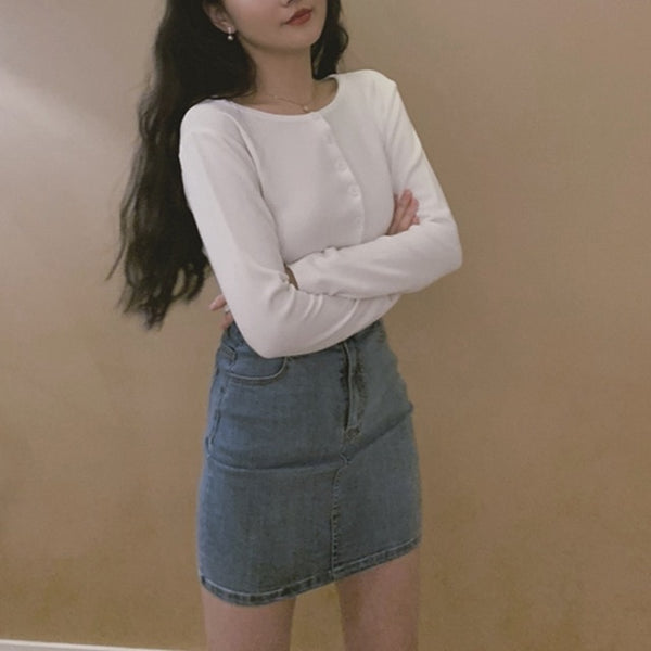 Fall 2020 Knitted Cardigan Button Up Korean Cute Sweaters Cropped Cardigan Women Kawaii Crop Sweater Knitting Top Streetwear