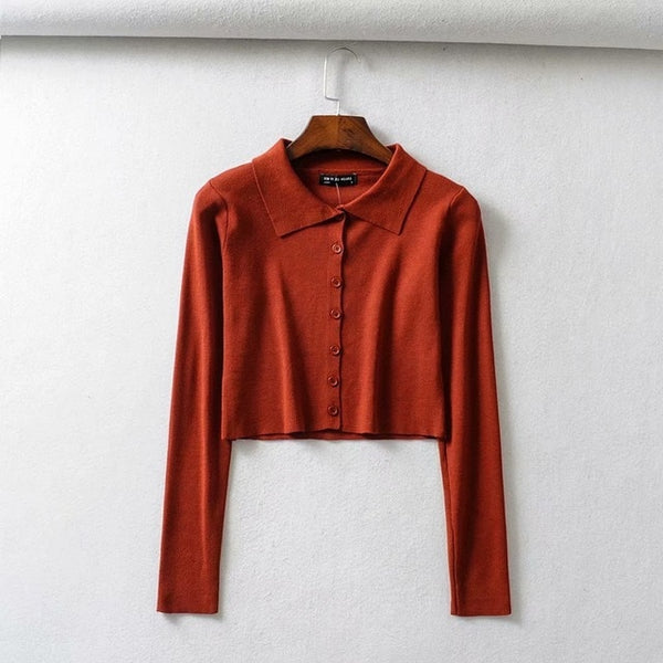 Fall 2020 Knitted Cardigan Button Up Korean Cute Sweaters Cropped Cardigan Women Kawaii Crop Sweater Knitting Top Streetwear