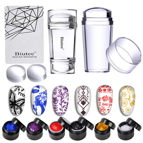 Biutee Nail Art Templates Pure Clear Jelly Silicone nail stamping plates Scraper with Stamping Polygel Kit Nail Stamp Nail Art