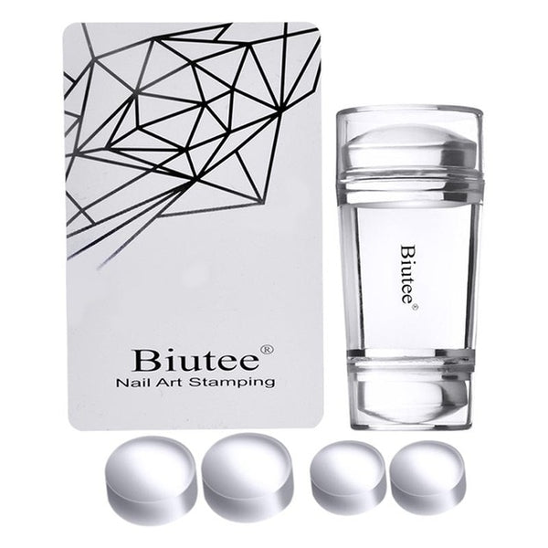 Biutee Nail Art Templates Pure Clear Jelly Silicone nail stamping plates Scraper with Stamping Polygel Kit Nail Stamp Nail Art
