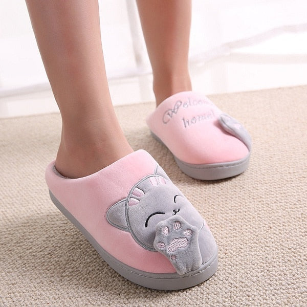 Dropshipping Women Winter Home Slippers Cartoon Cat Shoes Soft Winter Warm House Slippers Indoor Bedroom Slippers Couples T065