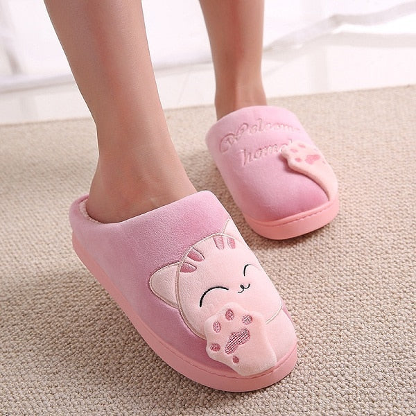 Dropshipping Women Winter Home Slippers Cartoon Cat Shoes Soft Winter Warm House Slippers Indoor Bedroom Slippers Couples T065