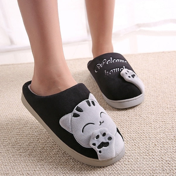 Dropshipping Women Winter Home Slippers Cartoon Cat Shoes Soft Winter Warm House Slippers Indoor Bedroom Slippers Couples T065