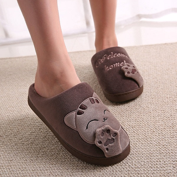 Dropshipping Women Winter Home Slippers Cartoon Cat Shoes Soft Winter Warm House Slippers Indoor Bedroom Slippers Couples T065