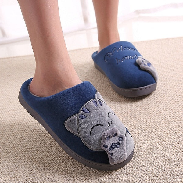 Dropshipping Women Winter Home Slippers Cartoon Cat Shoes Soft Winter Warm House Slippers Indoor Bedroom Slippers Couples T065