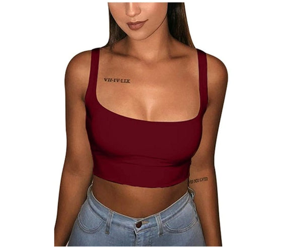 2020 Sexy Women Solid Strappy Tanks Vest Crop Top Summer Sleeveless Slash Neck Tanks Beach Women Sports Tank Tops