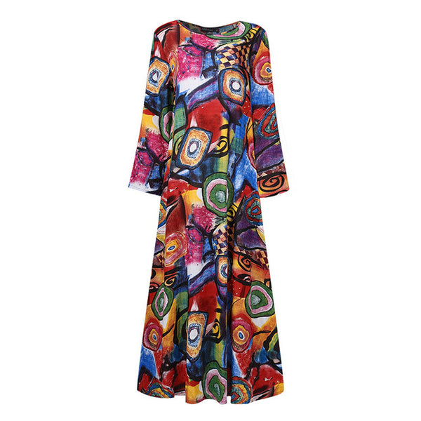 2020 Summer Bohemian Printed Dress ZANZEA Long Maxi Dresses Women Vintage Vestido Robe Pleated Plus Size Femme 3/4 Sleeve Tunic