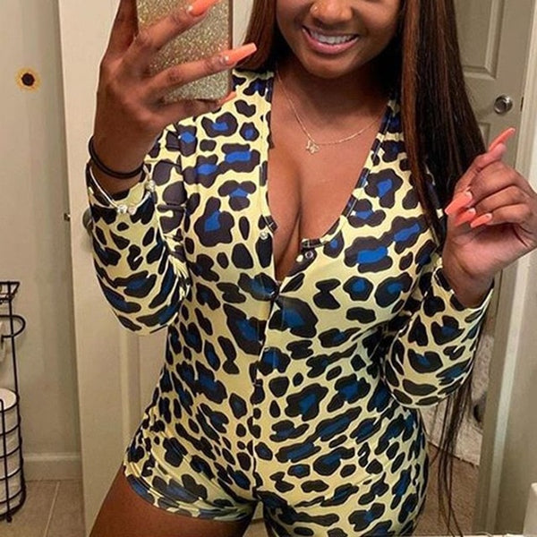 Sexy Women Bodysuit Long Sleeve Deep V Neck Bodycon Stretch Leotard Crop Tops Button Short Romper Pajamas Women Onesies Jumpsuit