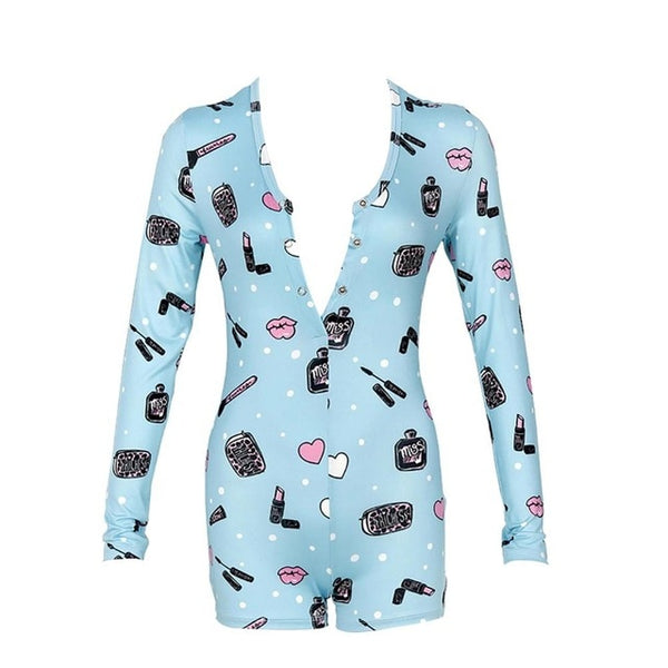 Sexy Women Bodysuit Long Sleeve Deep V Neck Bodycon Stretch Leotard Crop Tops Button Short Romper Pajamas Women Onesies Jumpsuit