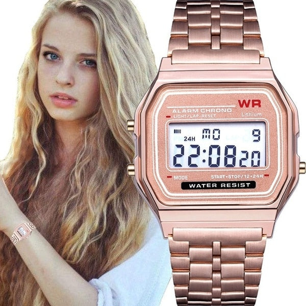 Mode femmes femmes hommes montre à Quartz LED étanche montres d'affaires numériques or Sport montre-bracelet Thanksgiving cadeau de noël