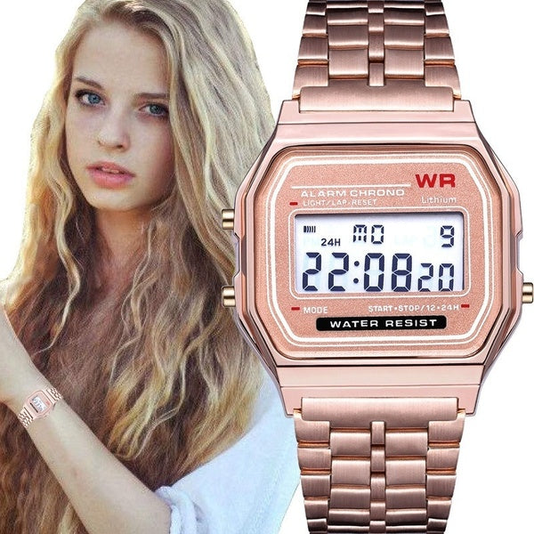Mode femmes femmes hommes montre à Quartz LED étanche montres d'affaires numériques or Sport montre-bracelet Thanksgiving cadeau de noël