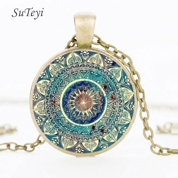 SUTEYI Charm Mandala Art Picture Earrings Henna Crystal Earring Yoga Om Symbol Zen Buddhism Glass Earrings For Women Jewellery
