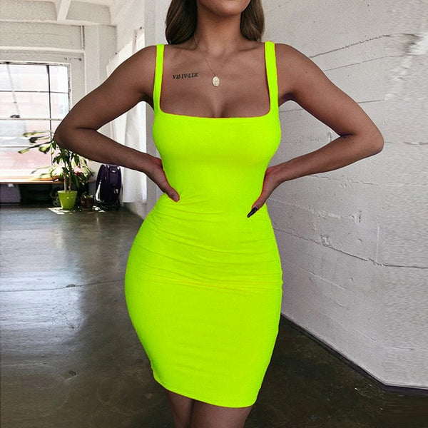Off Shoulder Mini Bodycon Summer Dress Women Backless Club Party Sexy Wrap Neon Dress Plus Size Vestidos drop shipping