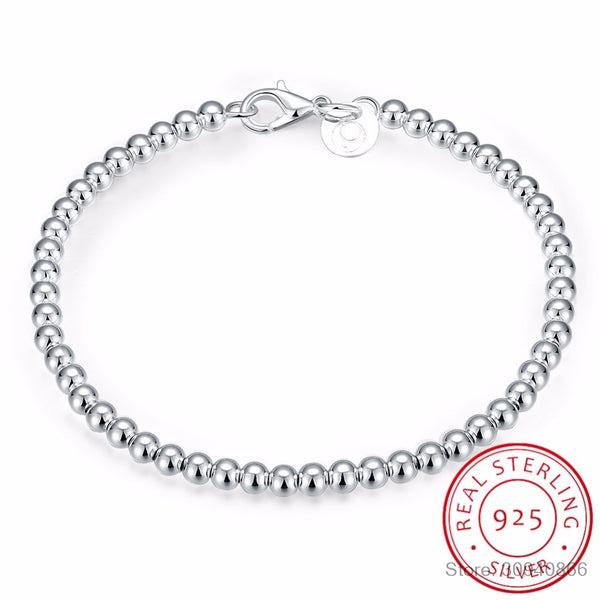 LEKANI 100% pulsera de cadena de plata de ley 925 sólida de 4mm de 20cm para chicas adolescentes, regalo para mujeres, joyería fina