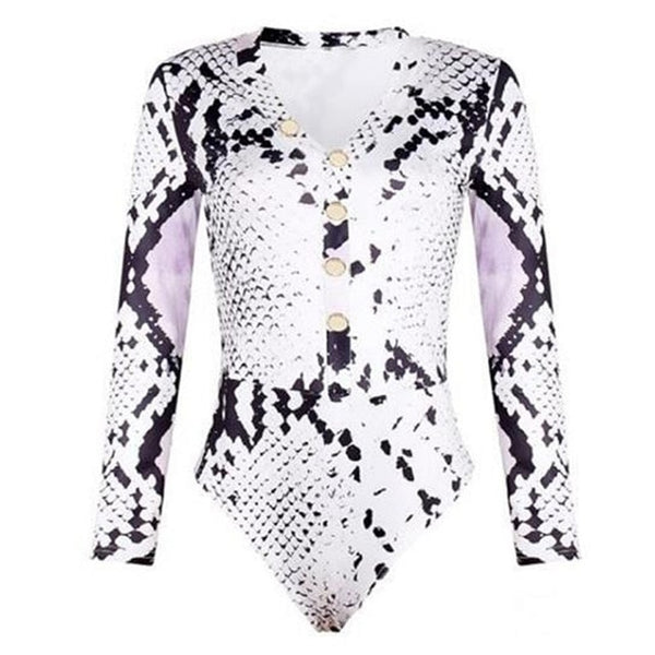 Women Long Sleeve Leopard Skin Prinetd Bodysuit Autumn Casual Jumpsuit Bodysuit Slim V Neck Leotard Tops Fashion Slim Bodysuit