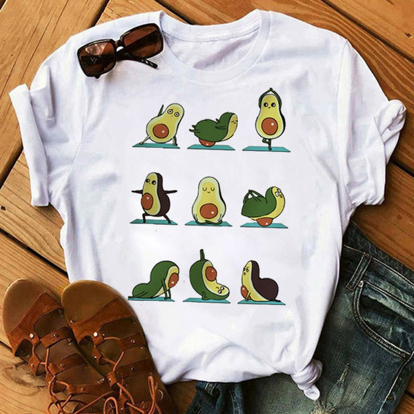 Kawaii Cartoon Avocado Short Sleeve T-shirt Women Casual Avocado Graphic Tops Female Tee Summer Women T-shirts Tops