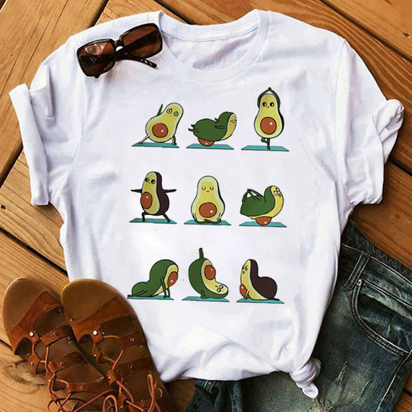 Kawaii Cartoon Avocado Short Sleeve T-shirt Women Casual Avocado Graphic Tops Female Tee Summer Women T-shirts Tops