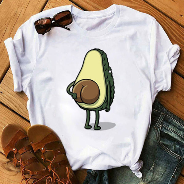 Kawaii Cartoon Avocado Short Sleeve T-shirt Women Casual Avocado Graphic Tops Female Tee Summer Women T-shirts Tops