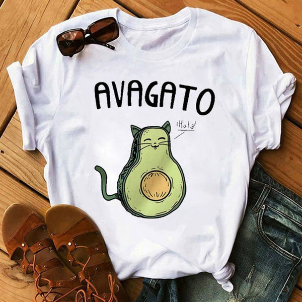 Kawaii Cartoon Avocado Short Sleeve T-shirt Women Casual Avocado Graphic Tops Female Tee Summer Women T-shirts Tops