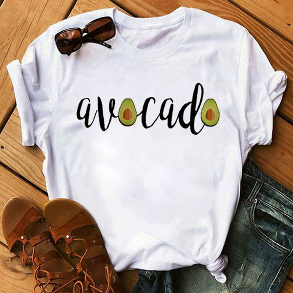 Kawaii Cartoon Avocado Short Sleeve T-shirt Women Casual Avocado Graphic Tops Female Tee Summer Women T-shirts Tops