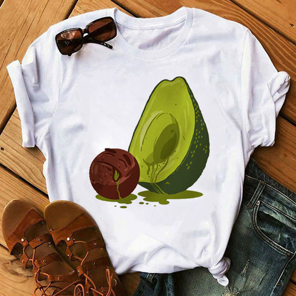 Kawaii Cartoon Avocado Short Sleeve T-shirt Women Casual Avocado Graphic Tops Female Tee Summer Women T-shirts Tops
