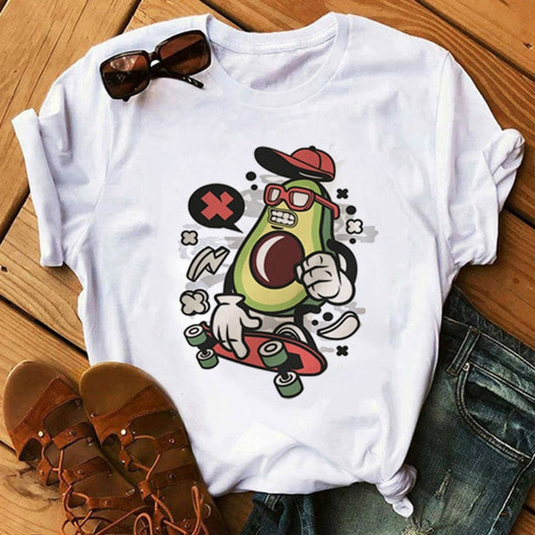Kawaii Cartoon Avocado Short Sleeve T-shirt Women Casual Avocado Graphic Tops Female Tee Summer Women T-shirts Tops