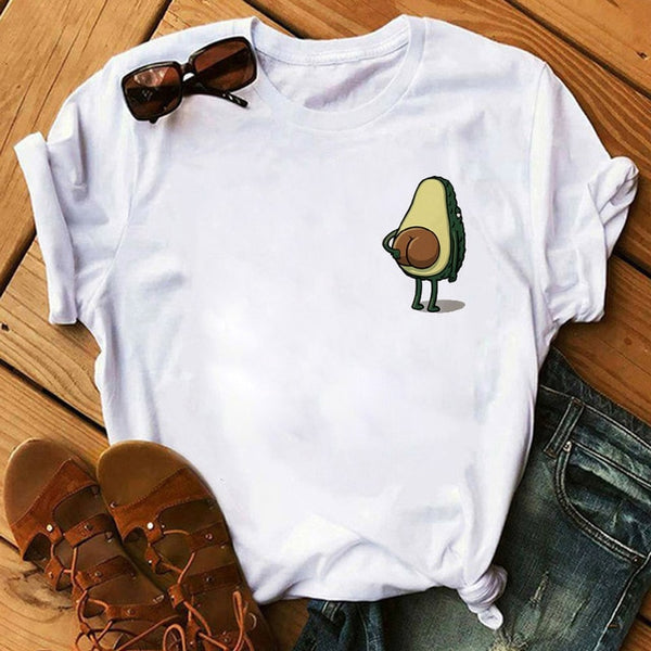 Kawaii Cartoon Avocado Short Sleeve T-shirt Women Casual Avocado Graphic Tops Female Tee Summer Women T-shirts Tops