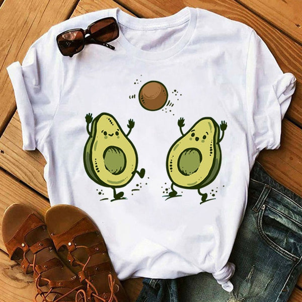 Kawaii Cartoon Avocado Short Sleeve T-shirt Women Casual Avocado Graphic Tops Female Tee Summer Women T-shirts Tops