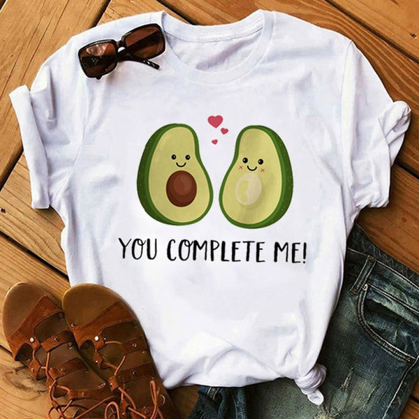 Kawaii Cartoon Avocado Short Sleeve T-shirt Women Casual Avocado Graphic Tops Female Tee Summer Women T-shirts Tops