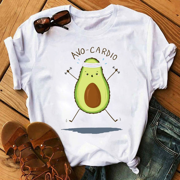 Kawaii Cartoon Avocado Short Sleeve T-shirt Women Casual Avocado Graphic Tops Female Tee Summer Women T-shirts Tops