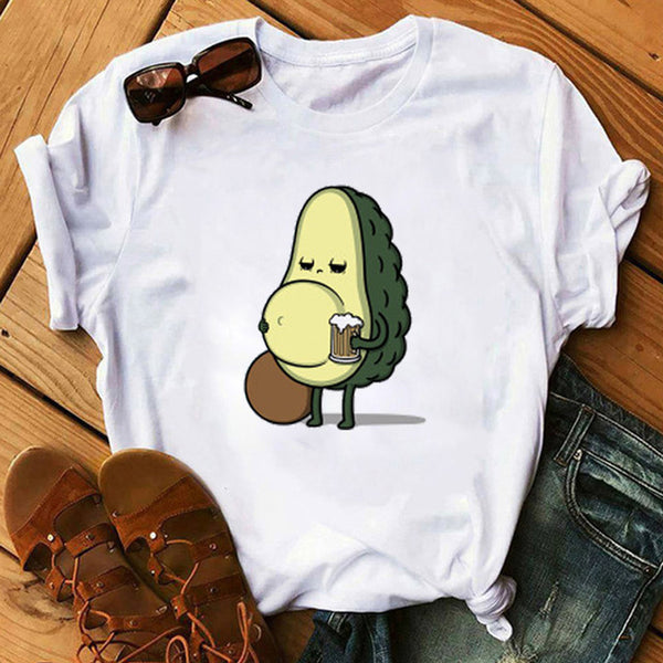 Kawaii Cartoon Avocado Short Sleeve T-shirt Women Casual Avocado Graphic Tops Female Tee Summer Women T-shirts Tops