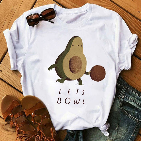 Kawaii Cartoon Avocado Short Sleeve T-shirt Women Casual Avocado Graphic Tops Female Tee Summer Women T-shirts Tops