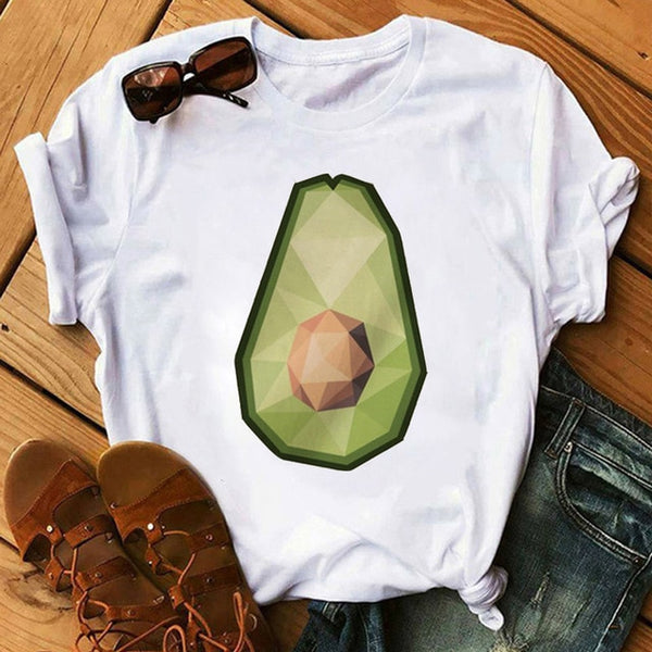 Kawaii Cartoon Avocado Short Sleeve T-shirt Women Casual Avocado Graphic Tops Female Tee Summer Women T-shirts Tops