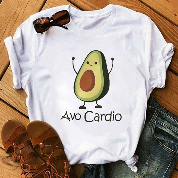 Kawaii Cartoon Avocado Short Sleeve T-shirt Women Casual Avocado Graphic Tops Female Tee Summer Women T-shirts Tops