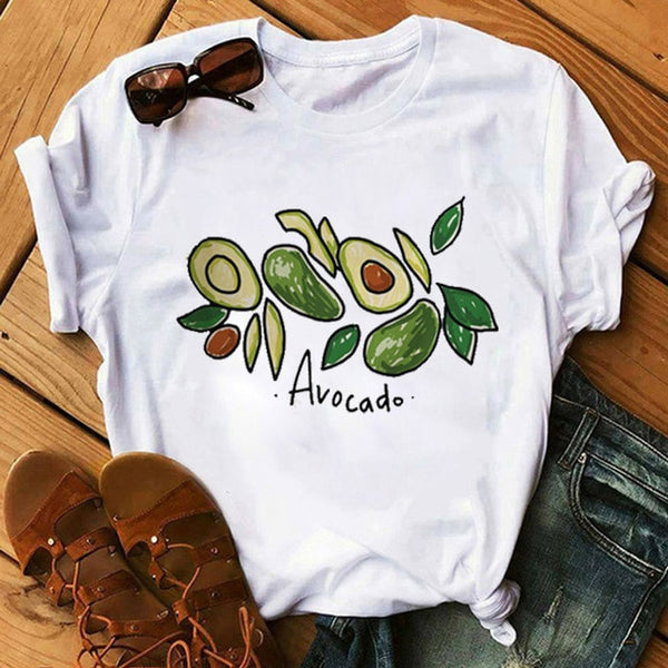 Kawaii Cartoon Avocado Short Sleeve T-shirt Women Casual Avocado Graphic Tops Female Tee Summer Women T-shirts Tops