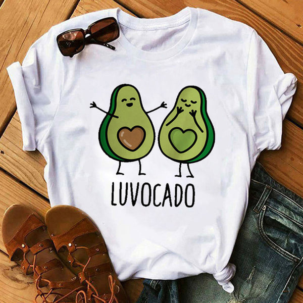 Kawaii Cartoon Avocado Short Sleeve T-shirt Women Casual Avocado Graphic Tops Female Tee Summer Women T-shirts Tops