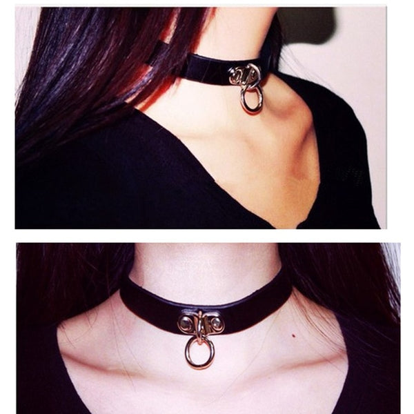 women hiphop cute cosplay Maid Collar Punk Gothic Leather Choker Metal Chain Harajuku Adjustable Heart Necklace Fashion Jewelry