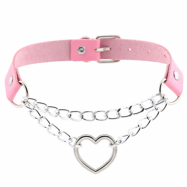 women hiphop cute cosplay Maid Collar Punk Gothic Leather Choker Metal Chain Harajuku Adjustable Heart Necklace Fashion Jewelry