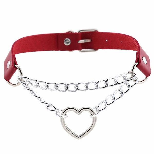 women hiphop cute cosplay Maid Collar Punk Gothic Leather Choker Metal Chain Harajuku Adjustable Heart Necklace Fashion Jewelry