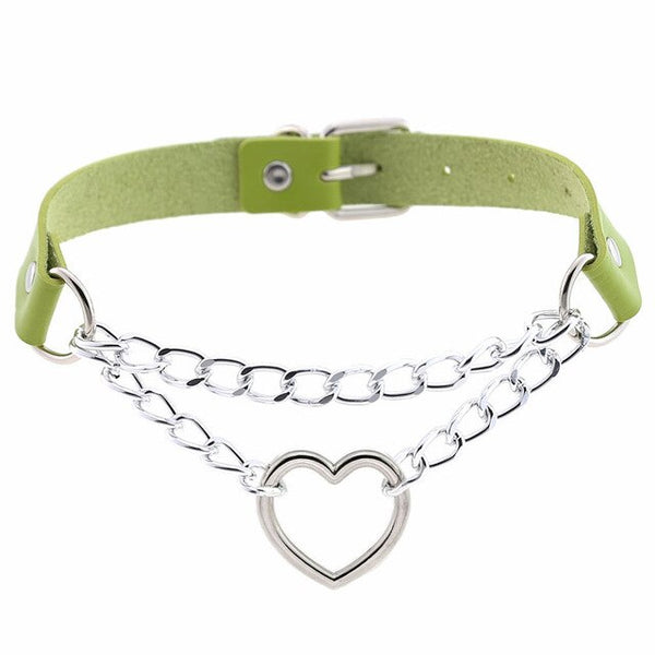 women hiphop cute cosplay Maid Collar Punk Gothic Leather Choker Metal Chain Harajuku Adjustable Heart Necklace Fashion Jewelry