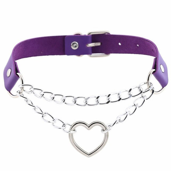 women hiphop cute cosplay Maid Collar Punk Gothic Leather Choker Metal Chain Harajuku Adjustable Heart Necklace Fashion Jewelry