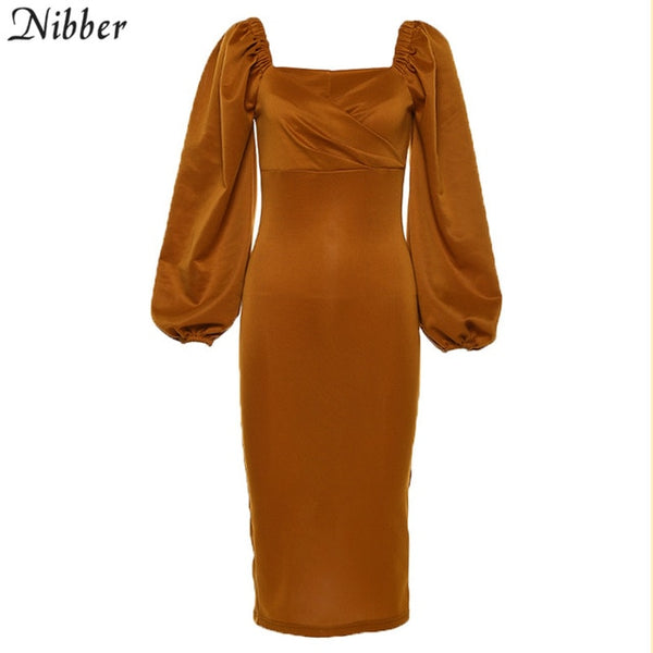 Nibber sexy pure V Neck off shoulder bodycon dress women autumn winter club party night red Elegant midi dress Mujer black dress