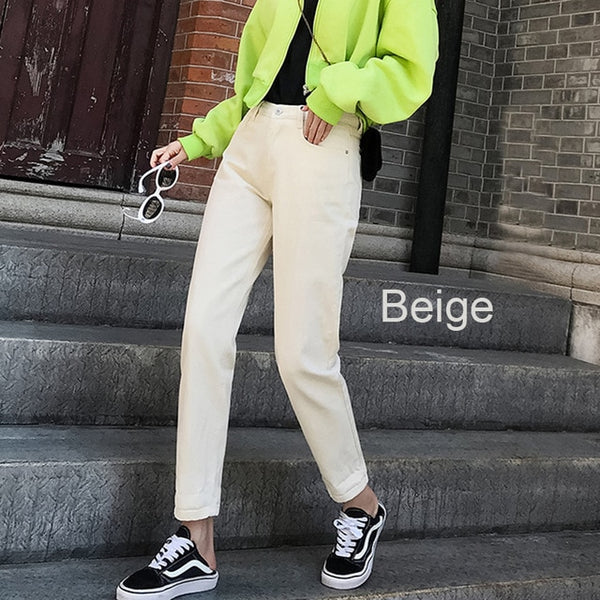 cotton White Jeans for Women High Waist Harem Mom Jeans spring 2019 new plus size black women jeans denim pants beige blue